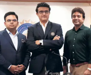  ?? VIVEK BENDRE ?? The men in charge: (Left to right) BCCI secretary Jay Shah, president Sourav Ganguly and treasurer Arun Dhumal.