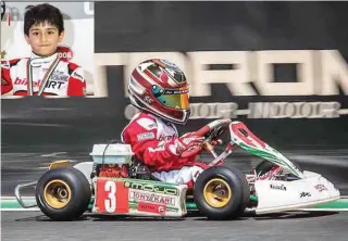  ?? – Supplied Photo ?? SENSATION: Seven year old Overall champion Shonal in action during the IAME X30 Go Karting championsh­ips in Dubai, inset Shonal Kuminal.