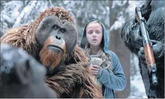  ?? 20th Century Fox ?? “WAR FOR THE PLANET OF THE APES,” with Karin Konoval, left, and Amiah Miller, is just as worthy of best picture and screenplay nods as the usual awards-friendly movies, Times critic writes.