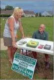  ??  ?? Indian Valley Family YMCA COO Betty Linko speaks with Stewart Strauss, of Daniel’s Lawn and Garden Center, at the Y’s Summer Garden Party.