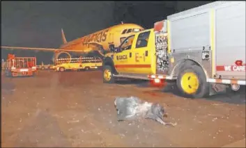  ?? The Associated Press ?? A photograph released by the Saudi Press Agency shows debris on the tarmac of Abha Regional Airport after a 2019 attack by Yemen’s Houthi rebels in Abha, Saudi Arabia. A United Nations report links the debris to Iran.