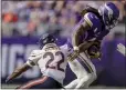  ?? STACY BENGS — THE ASSOCIATED PRESS ?? Vikings running back Dalvin Cook rushed for 77 yards and a touchdown on 13carries in Sunday's victory.