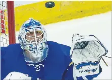  ?? RICK MADONIK/TORONTO STAR ?? Toronto Marlies goaltender Garret Sparks keeps eyes on an airborne puck.