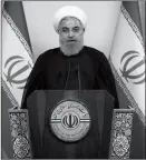  ??  ?? IN THIS PHOTO RELEASED by the official website of the office of the Iranian Presidency, President Hassan Rouhani addresses the nation in a televised speech in Tehran, Iran, on Tuesday.