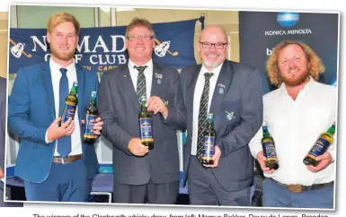  ??  ?? The winners of the Glenbrynth whisky draw, from left: Marnus Bekker, Douw de Lange, Brandon Barnard and MW du Preez.