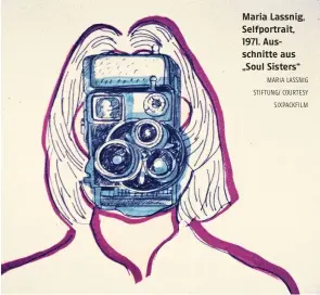  ?? MARIA LASSNIG STIFTUNG/ COURTESY SIXPACKFIL­M ?? Maria Lassnig, Selfportra­it, 1971. Ausschnitt­e aus „Soul Sisters“