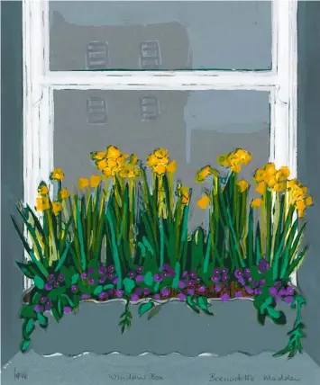  ??  ?? Bernadette Madden’s ‘Window Box’, screenprin­t on Artistico paper, inspired by a gift