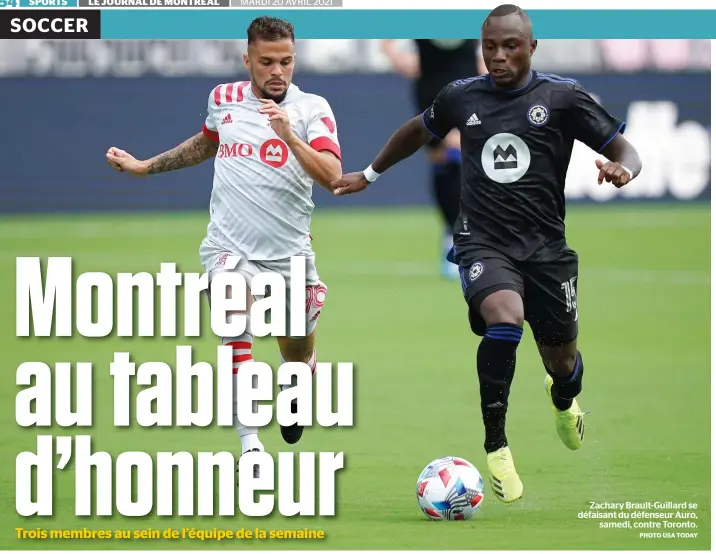  ?? PHOTO USA TODAY ?? Zachary Brault-Guillard se défaisant du défenseur Auro, samedi, contre Toronto.