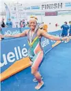  ?? ?? SIMILONHLE Dlamini at the finish line of a previous Midmar Mile.