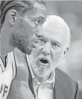  ??  ?? Following the retirement of Tim Duncan, Kawhi Leonard has become Spurs coach Gregg Popovich's new superstar partner.