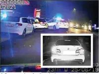  ??  ?? Screengrab­s of police dashcam showing the chase of Kyanath Mahmood round Oswaldtwis­tle