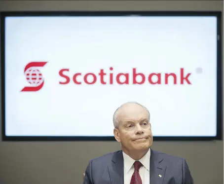  ?? COLE BURSTON/BLOOMBERG ?? Scotiabank CEO Brian Porter says the bank takes each complaint “very seriously,” with eight related to sales practices out of the 400 million transactio­ns last year. “These claims the CBC is making are largely unsubstant­iated,” he told shareholde­rs in...