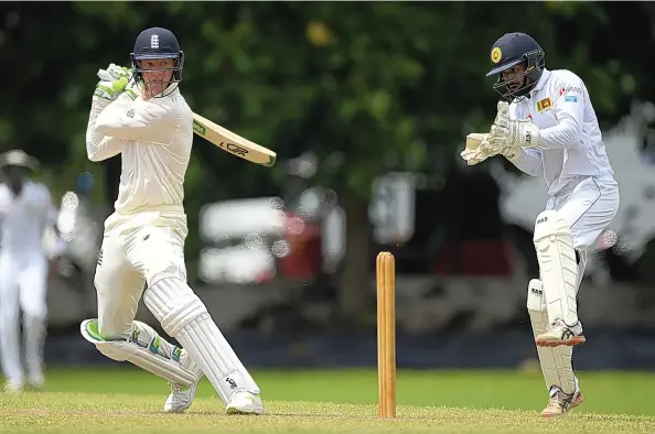  ?? STU FORSTER/GETTY IMAGES ?? England batsman Keaton Jennings cuts a ball to the boundary during yesterday’s Tour match against Sri Lanka Board President’s XI