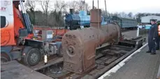  ?? KINGSLEY HARRIS ?? The diminutive boiler from Danish 0‑6‑0T No. 656 is craned onto a lorry at the Nene Valley Railway on January 2 for transport to Locomotive Maintenanc­e services of Loughborou­gh for overhaul.