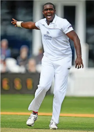  ?? Pictures: Harry Trump/Getty Images ?? Somerset’s Steve Davies is bowled by Kyle Abbott during his side’s second-innings collapse, above left, while Hampshire’s Keith Barker enjoys one of his six wickets on Saturday afternoon, above right