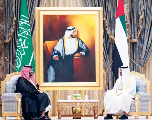  ?? Supplied ?? Crown Prince Mohammed bin Salman held talks with Abu Dhabi’s Crown Prince Mohammed bin Zayed at the Qasr Al-Watan.