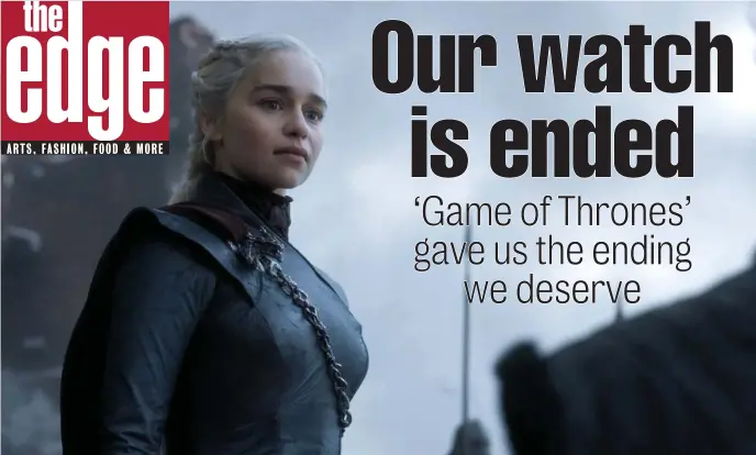  ??  ?? FINAL BATTLE: Emilia Clarke, above and below left, plays Daenerys Targaryen in the final episode of ‘Game of Thrones.’ Below right, Maisie Williams, Isaac Hempstead Wright and Sophie Turner also star.