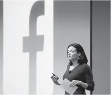  ?? AFP-Yonhap ?? Facebook COO Sheryl Sandberg speaks during a Safer Internet Day event at the company’s headquarte­rs in Menlo Park, Calif., in this 2015 photo.