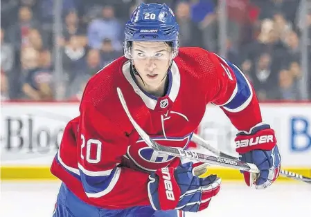  ?? JOHN MAHONEY • POSTMEDIA NEWS ?? Montreal Canadiens defenceman Cale Fleury follows the play during a game against the San Jose Sharks in Montreal in 2019.