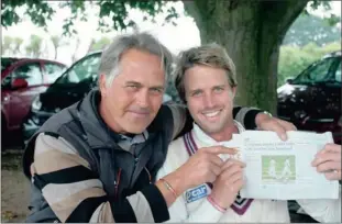  ??  ?? Nick Compton with his father, Richard, at Worcester earlier this year when Nick passed 1 000 runs in the season just one day after the end of May.