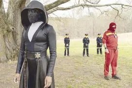  ??  ?? I’ll be watching you: Angela Abar (aka Sister Night) with her masked friends in Damon Lindelof’s Watchmen on HBO.