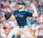  ?? JASON MILLER | GETTY IMAGES ?? CHRIS SALE started Friday night and pitched 3 innings against the Indians in Cleveland. The lefty is building innings and strength for the playoffs.