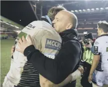  ??  ?? 0 Glasgow’s Jonny Gray and Gregor Townsend celebrate