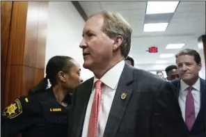  ?? (AP/Houston Chronicle/Yi-Chin Lee) ?? Texas Attorney General Ken Paxton appears at a pretrial hearing in his securities fraud case before state District Judge Andrea Beall Tuesday at Harris County Criminal Courts at Law in Houston.