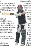  ??  ?? Belligeren­t approach: Lewis Gregory’s Somerset bat deep