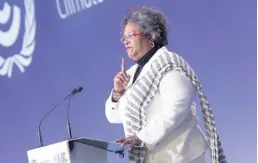  ?? AP ?? Barbados Prime Minister Mia Amor Mottley delivers a speech at the opening ceremony of the UN Climate Change Conference COP26 in Glasgow, Scotland, Monday November 1, 2021.