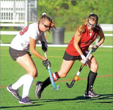  ?? TRENTONIAN FILE PHOTO ?? Meg Barnes, left, has nine goals and five assists for Lawrencevi­lle this season.