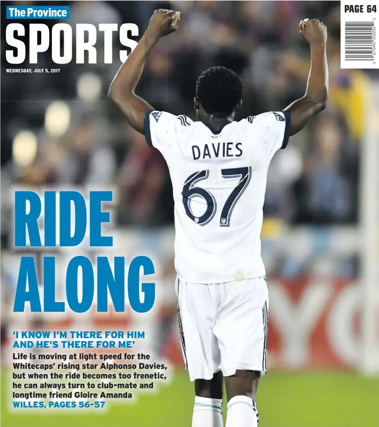  ?? — RON CHENOY/USA TODAY SPORTS FILES ?? Vancouver Whitecaps forward Alphonso Davies came to Canada when he was five years old, a path that Whitecaps residency player Gloire Amanda had also walked. It’s no surprise the two are still fast friends after their youth soccer days together. The...