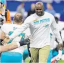  ?? DARRON CUMMINGS/AP ?? Brian Flores has a greater amount of talent at his disposal in his second season as Dolphins coach.