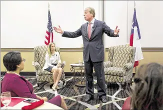  ?? LAURA SKELDING / AMERICAN-STATESMAN ?? Lt. Gov. David Dewhurst speaks Monday at the Williamson County Republican­Women’s luncheon at the Williamson County Conference Center. His rival, state Sen. Dan Patrick, was unable to attend due to his wife’s illness. Dewhurst and Patrick will square...