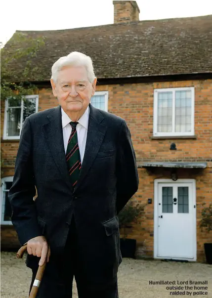  ??  ?? Humiliated: Lord Bramall outside the home raided by police