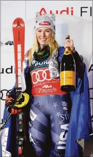  ?? Christophe Pallot / Agence Zoom / Getty Images ?? Mikaela Shiffrin of Team United States takes 1st place during the World Cup Women’s Slalom on Wednesday in Zagreb, Croatia.