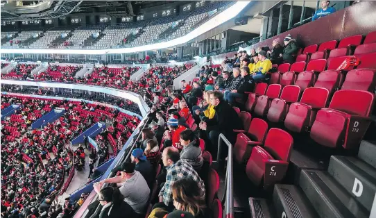  ?? JOHN MAHONEY ?? There were plenty of empty seats throughout the Bell Centre during the bronze medal game between Russia and Sweden at the World Junior Championsh­ip hockey tournament in Montreal on Thursday. Many fans appear to feel that Hockey Canada set ticket prices...