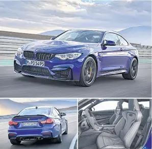  ??  ?? The M4 CS is a go-faster version of the existing base model albeit with some racy add-ons; the 460 colts are sent purely to the rear wheels for possible sideway thrills; cabin features an Alcantara wheel and slimmer door panels.
