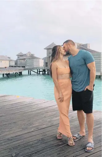  ??  ?? FORMER Miss South Africa and Miss Universe Demi-leigh Nel-peters (now Demi-leigh Tebow) and American football player Tim Tebow on honeymoon in the Maldives.