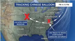  ?? — AP ?? The Chinese balloon is drawing the attention of meteorolog­ists across the United States.