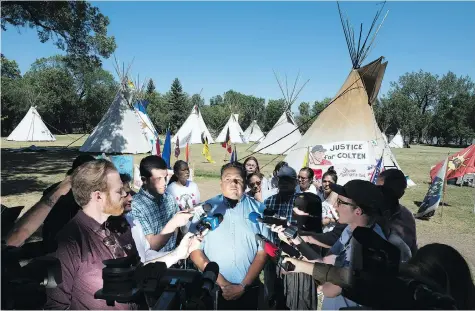  ?? TROY FLEECE ?? Protesters at the Justice for Our Stolen Children camp in Wascana Park are unhappy with the province’s response to a list of actionable items on child-welfare issues. File Hills Qu’appelle Tribal Council Chief Edmund Bellegarde said Tuesday the system is failing First Nations people.