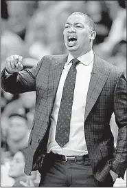 ?? AP/MICHAEL DWYER ?? Cleveland Cavaliers head Coach Tyronn Lue hopes his team can bounce back from being down 2-0 in the Eastern Conference finals when the Cavaliers meet the Boston Celtics in Game 3 tonight.