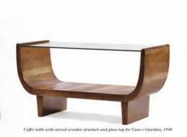  ??  ?? Coffee table with curved wooden structure and glass top for Casa e Giardino, 1940