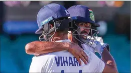  ??  ?? Hanuma Vihari and Ravichandr­an Ashwin fought galantly against the much vaunted Australia attack to earn India a draw in the third Test at the Sydney Cricket Ground yesterday