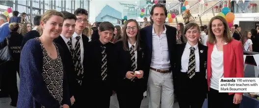  ??  ?? Awards YRI winners and their teachers with Mark Beaumont