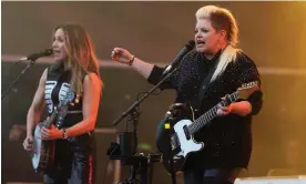  ?? ?? ‘Outlandish musiciansh­ip’ … Emily Strayer and Natalie Maines of the Chicks perform at Cardiff Castle, 27 June 2023. Photograph: Matthew Horwood/Getty Images