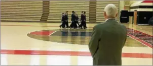  ?? SUBMITTED PHOTO – COATESVILL­E AREA INTERMEDIA­TE HIGH SCHOOL ?? Northeast Regional Director Col. Ben Young observes Air Force Junior ROTC cadets perform the 30-step march.