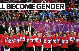  ?? (Chang W. Lee/The New York Times) ?? The Canadian men’s national hockey team sings their country’s national anthem during the 2014 Winter Olympic Games in Sochi, Russia.