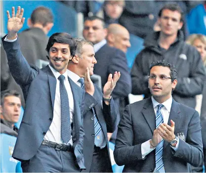  ??  ?? Key figures: Manchester City owner Sheikh Mansour (above left) and Khaldoon Al Mubarak; jailed academic Matthew Hedges (below), with wife Daniela Tejada