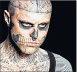  ?? AP PHOTO ?? Canadian model Rick Genest, aka Zombie Boy, wears a creation by Auslander during the Fashion Rio Summer 2012 collection in Rio de Janeiro, Brazil, June 4, 2011. The agency that represents a Quebec model known for his head-to-toe tattoos and his...